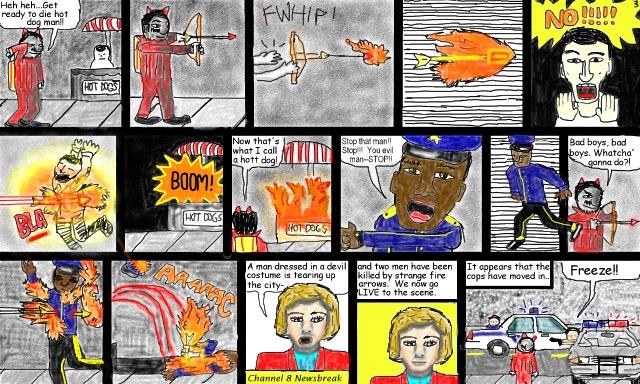 Superdude and The Arrows of Fire, Page 3 Devilish Dave escapes with the Arrows of Fire