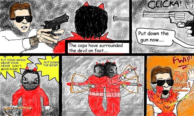 Superdude and The Arrows of Fire, Page 4 Devilish Dave wreaks havnc on the city with the Arrows of Fire