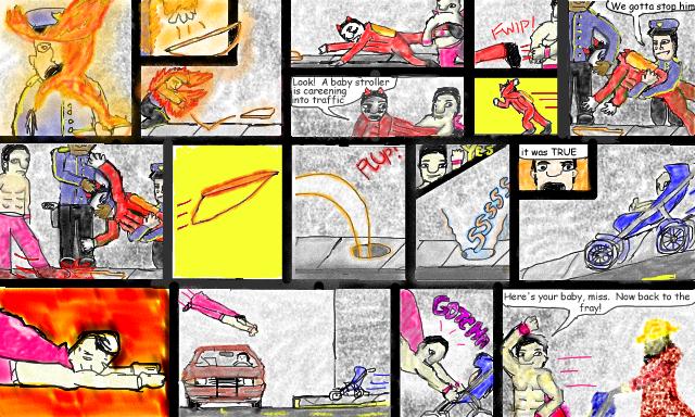 Superdude and The Arrows of Fire, Page 8 The Arrows of Fire are disposed of, the police capture Devilish Dave, and Superdude saves a baby