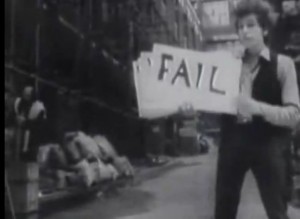 from an early Bob Dylan music video, in which he captions the song with signs that he flips through for every word of the lyrics 