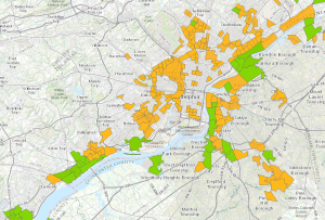 USDA Food Desert Map: the urban areas lining the Delaware River have serious food access issues.  